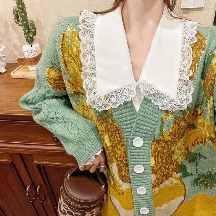 Van Gogh Sunflowers Knit Cardigan