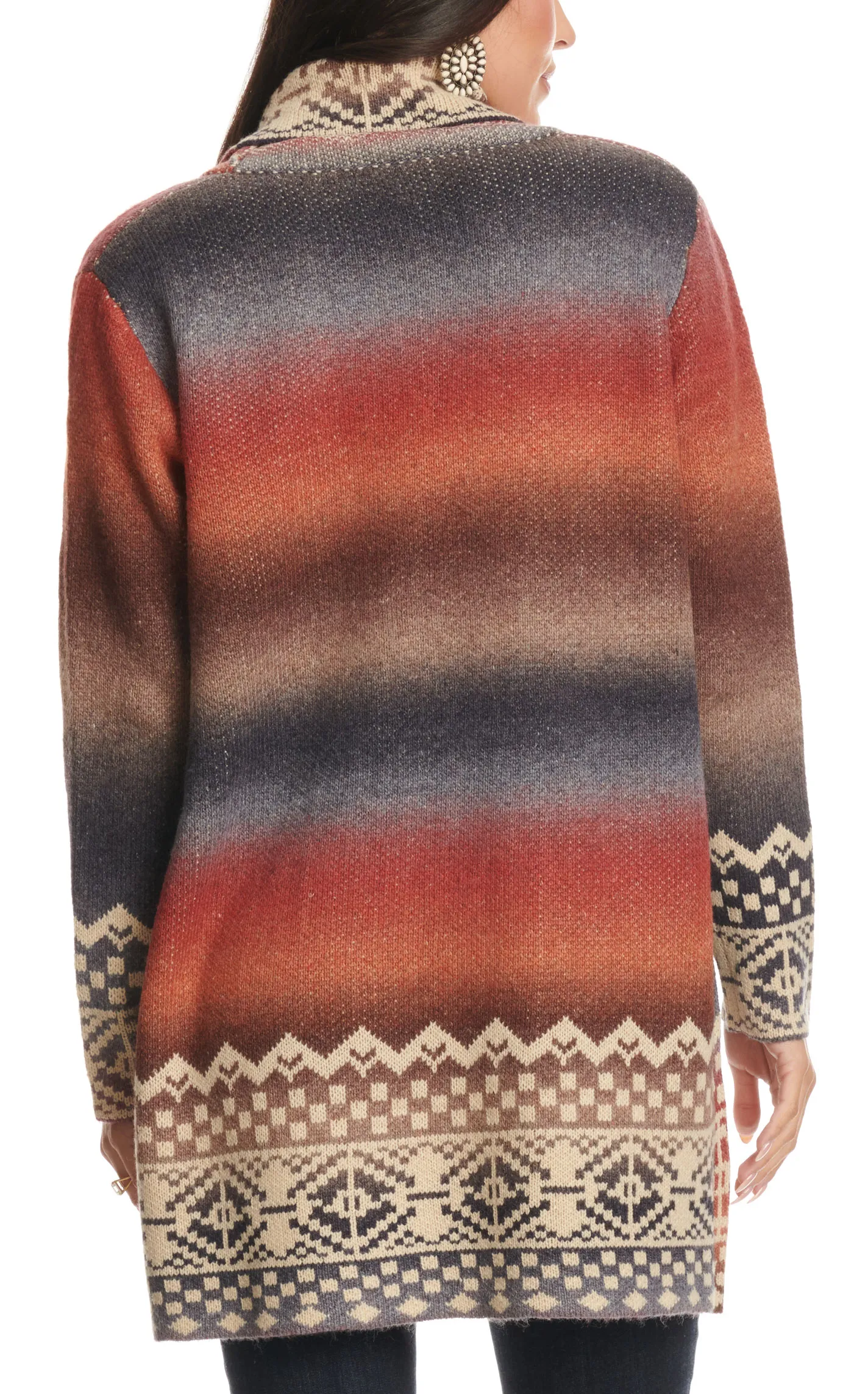 Venario Women's Cinnamon & Coffee Aztec Ombre Print Soft Cardigan