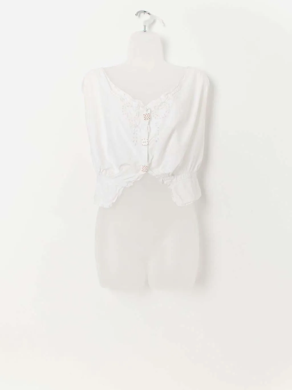 Vintage 1920s white cotton camisole top with lace trip – Medium / Large