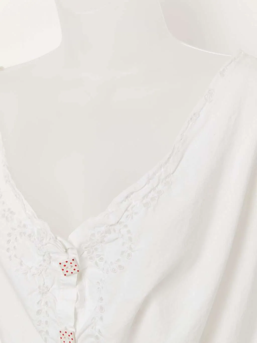 Vintage 1920s white cotton camisole top with lace trip – Medium / Large