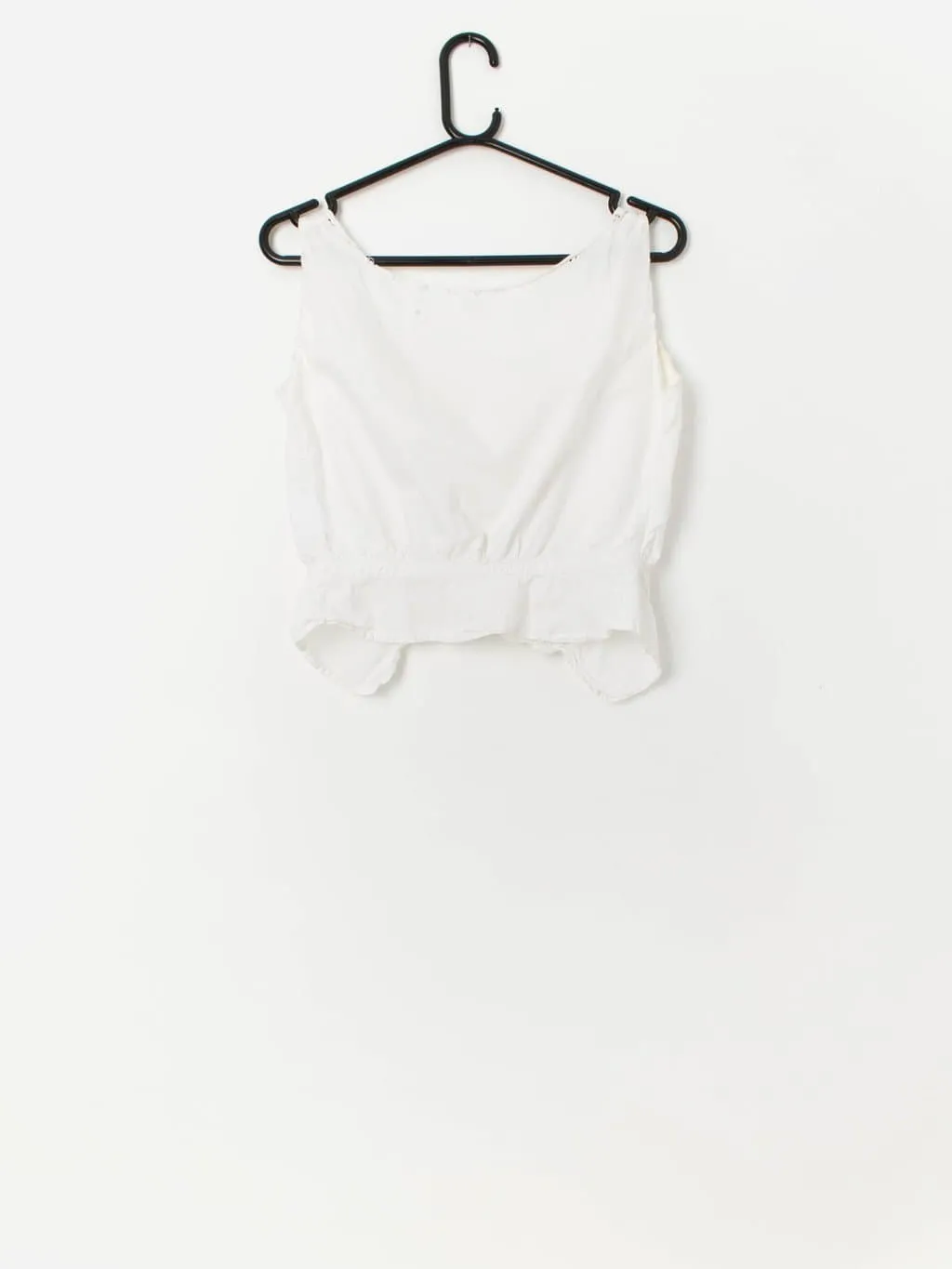 Vintage 1920s white cotton camisole top with lace trip – Medium / Large