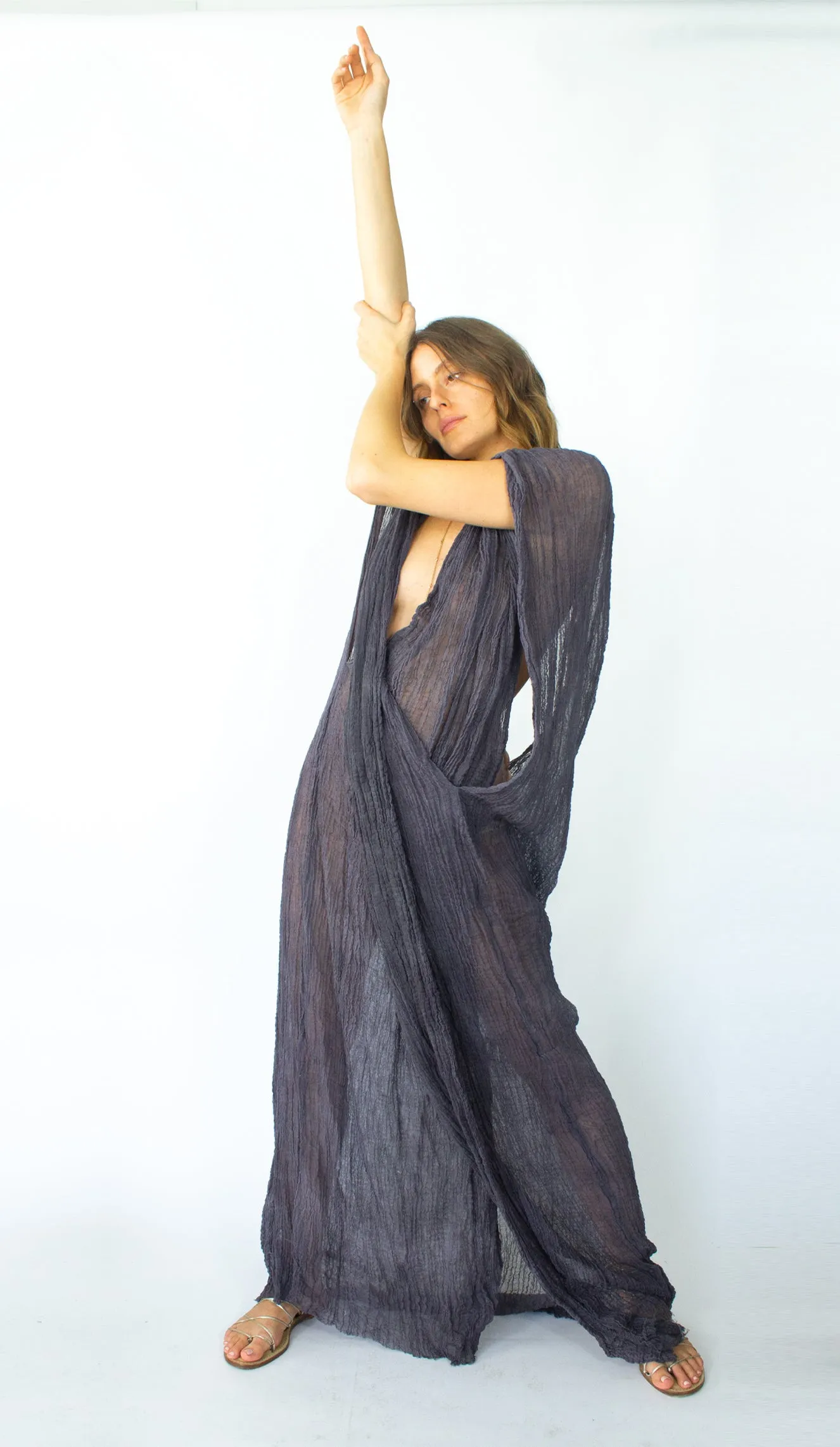 WASHED OUT BLACK COTTON GAUZE DRESS