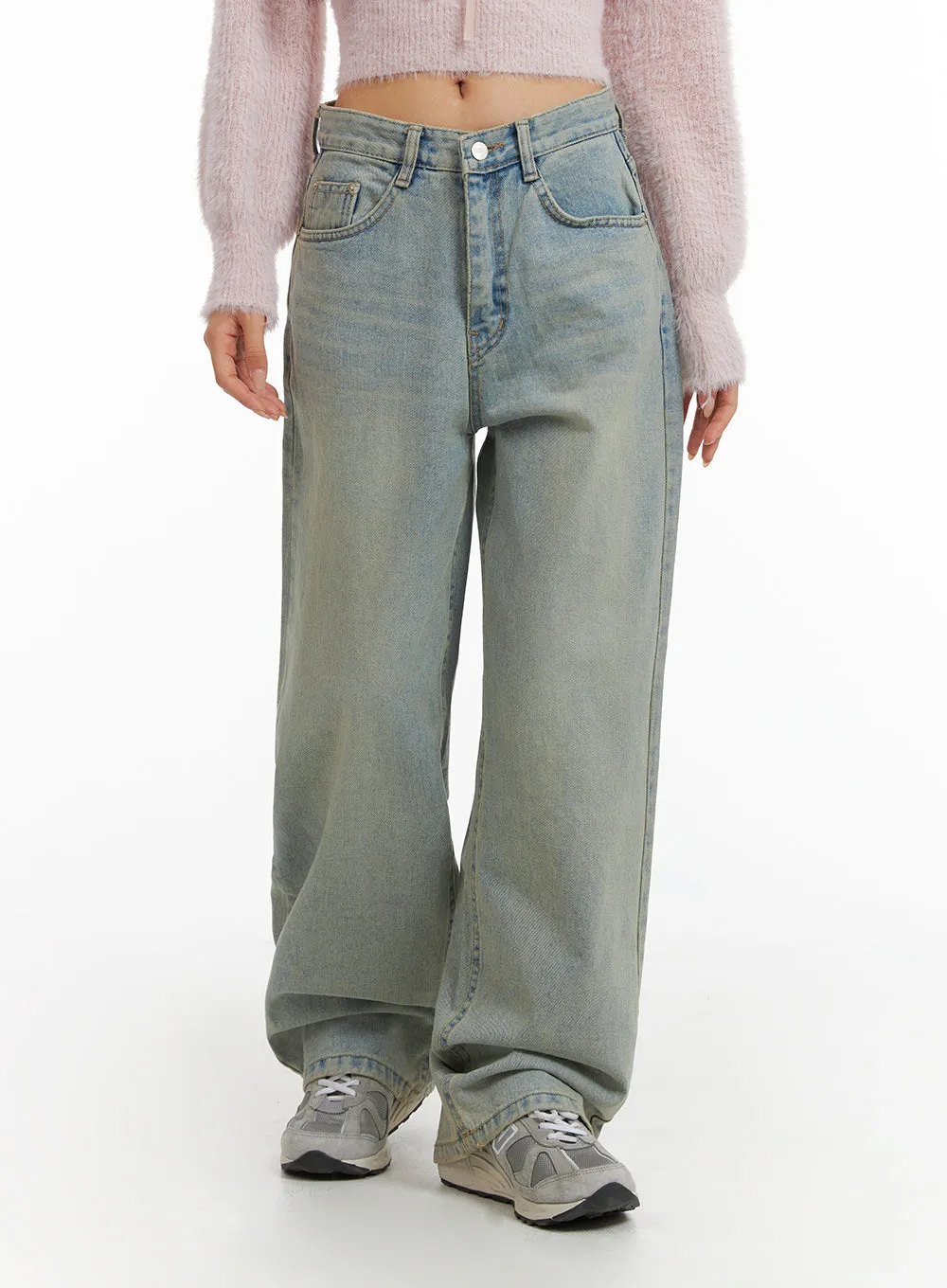 Washed Wide Leg Jeans CJ408