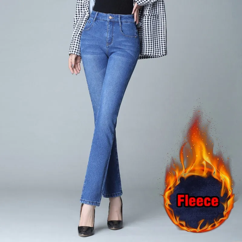 Winter Warm High Waist Slim Straight Leg Skinny Jeans for Women