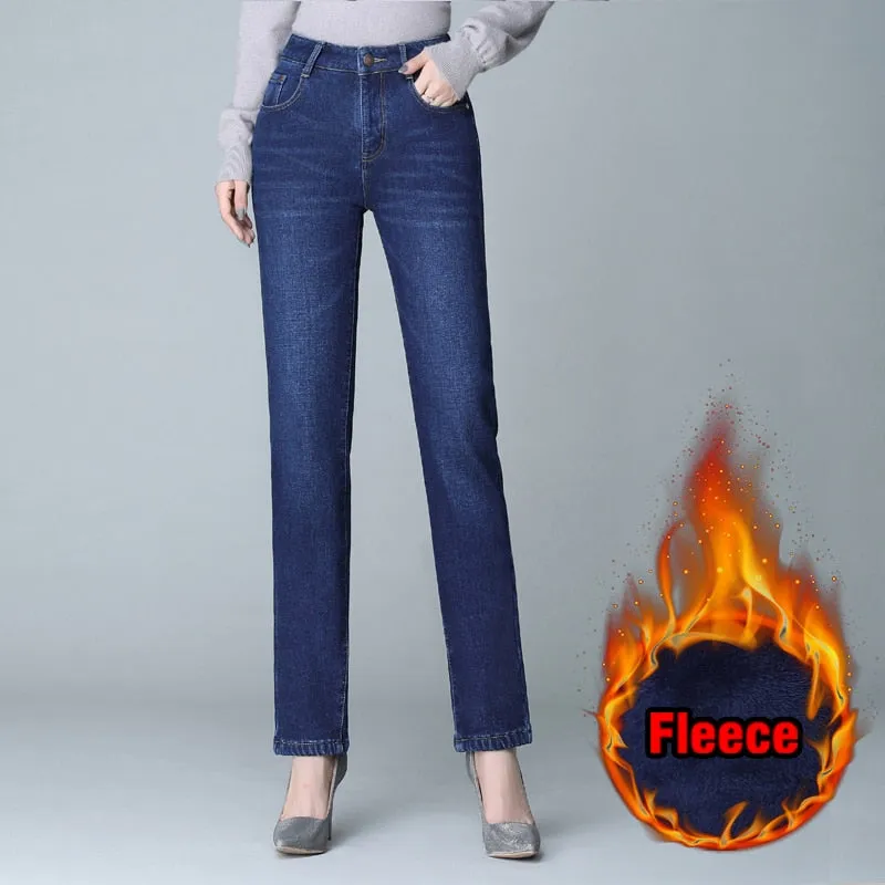 Winter Warm High Waist Slim Straight Leg Skinny Jeans for Women