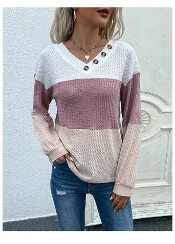 Women's Sweater Long Sleeve Sweaters & Cardigans Contrast Binding Casual Color Block