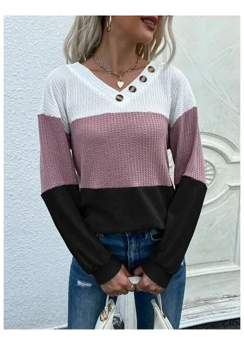 Women's Sweater Long Sleeve Sweaters & Cardigans Contrast Binding Casual Color Block