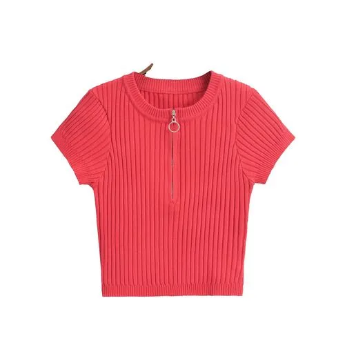 Women's T-shirt Short Sleeve Sweaters & Cardigans Zipper Casual Stripe