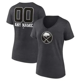 Women's Buffalo Sabres Charcoal Monochrome Personalized Name & Number V-Neck T-Shirt