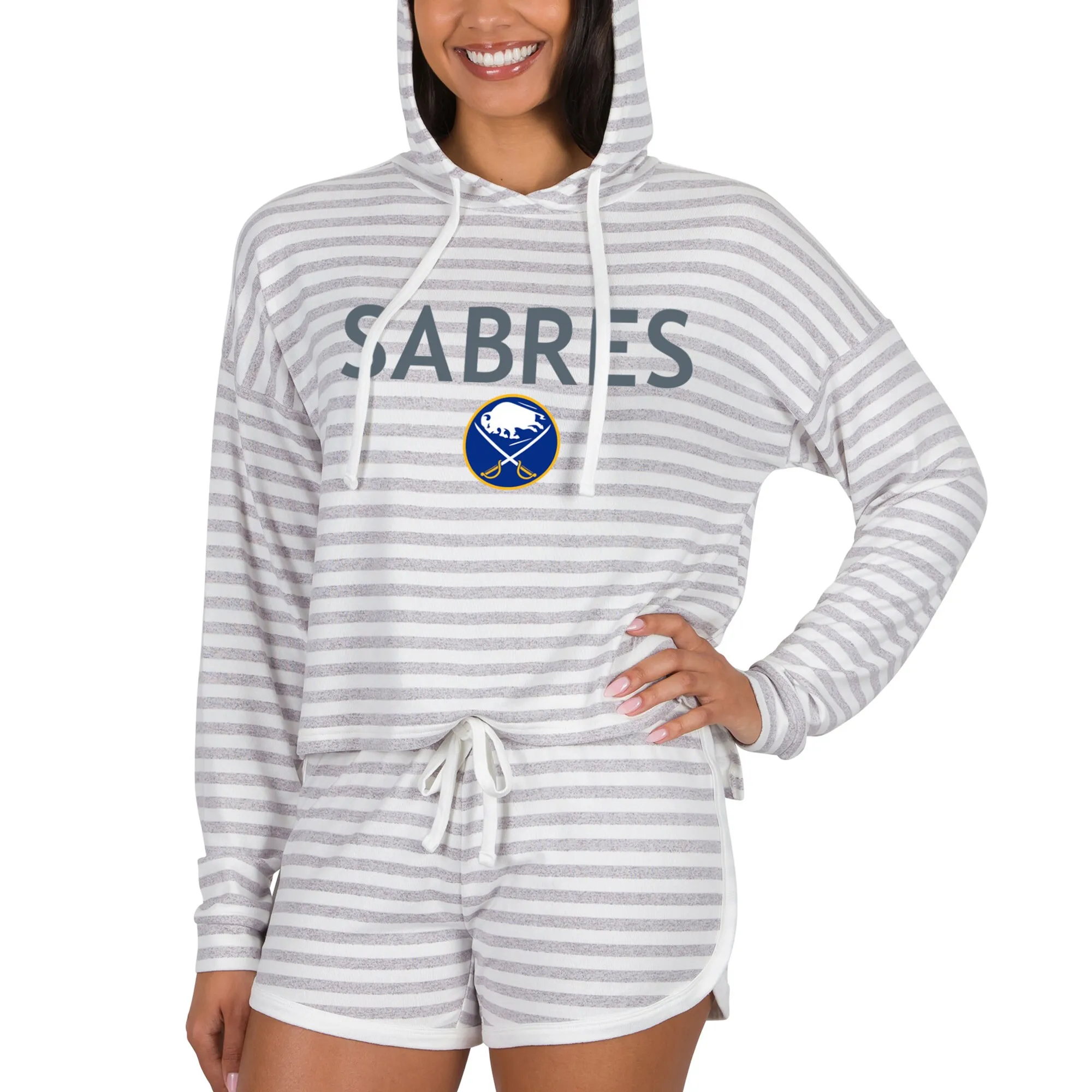 Women's Buffalo Sabres  Concepts Sport Cream Visibility Long Sleeve Hoodie T-Shirt & Shorts Set