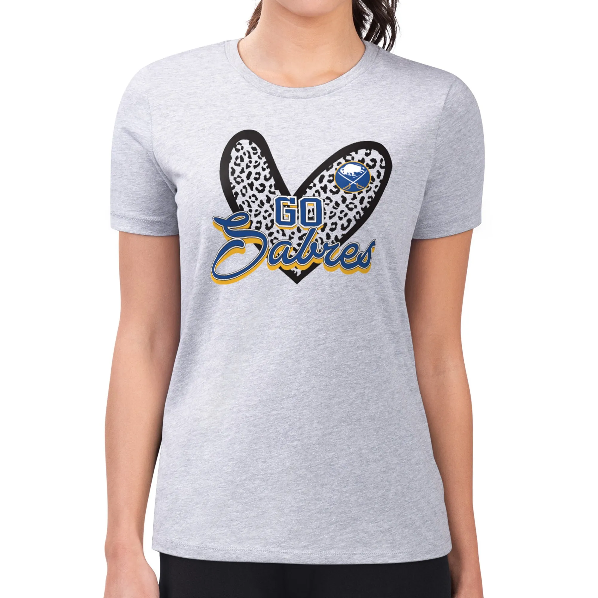 Women's Buffalo Sabres G-III 4Her by Carl Banks Heather Gray Animal Print Heart Fitted T-Shirt