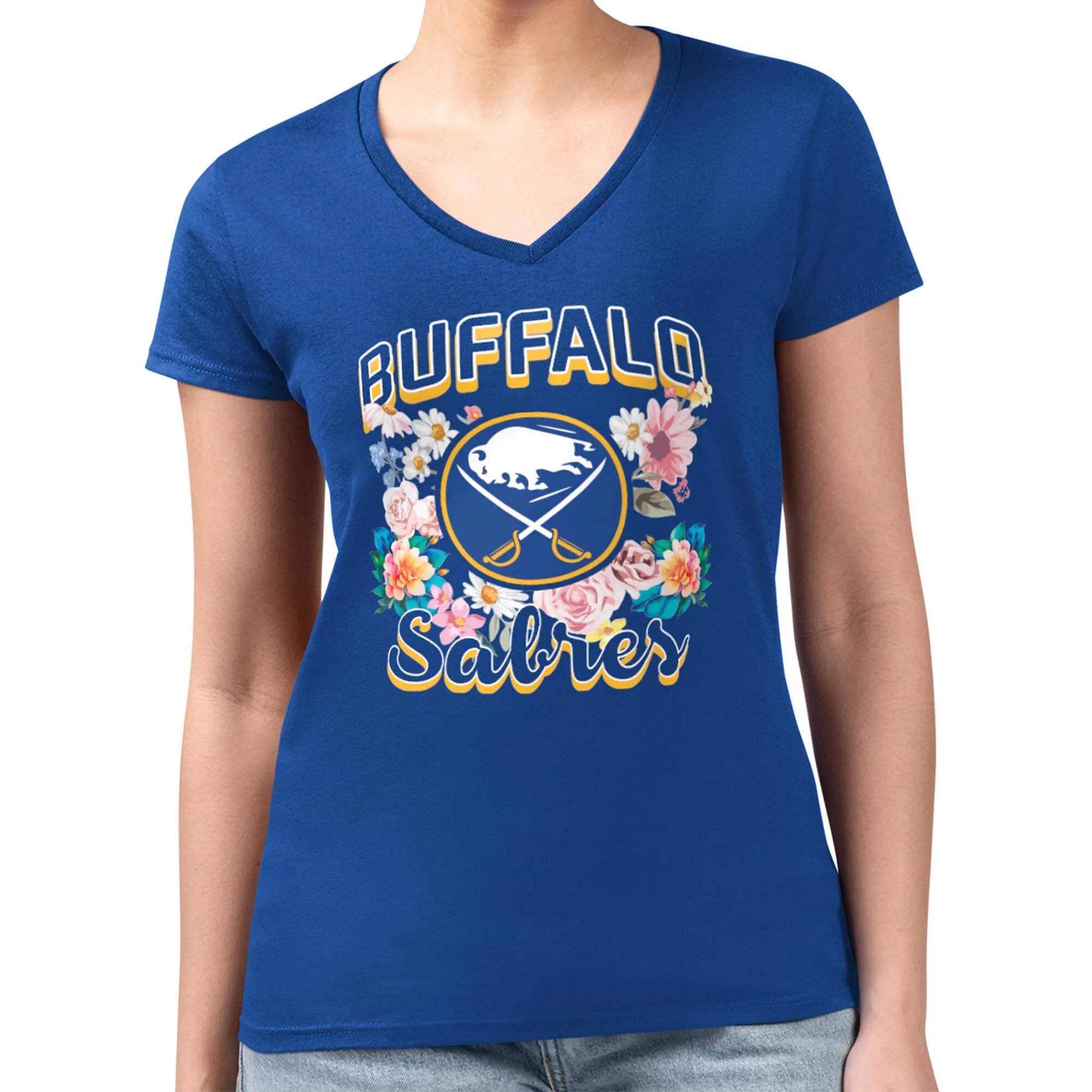 Women's Buffalo Sabres G-III 4Her by Carl Banks Royal Flower Logo Fitted V-Neck T-Shirt