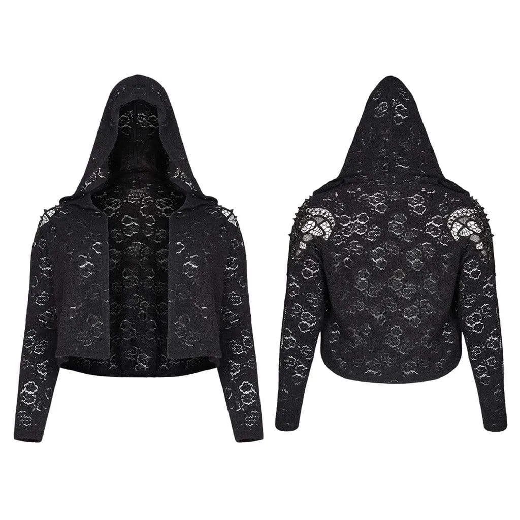 Women's Gothic Black Lace Hooded Short Coat