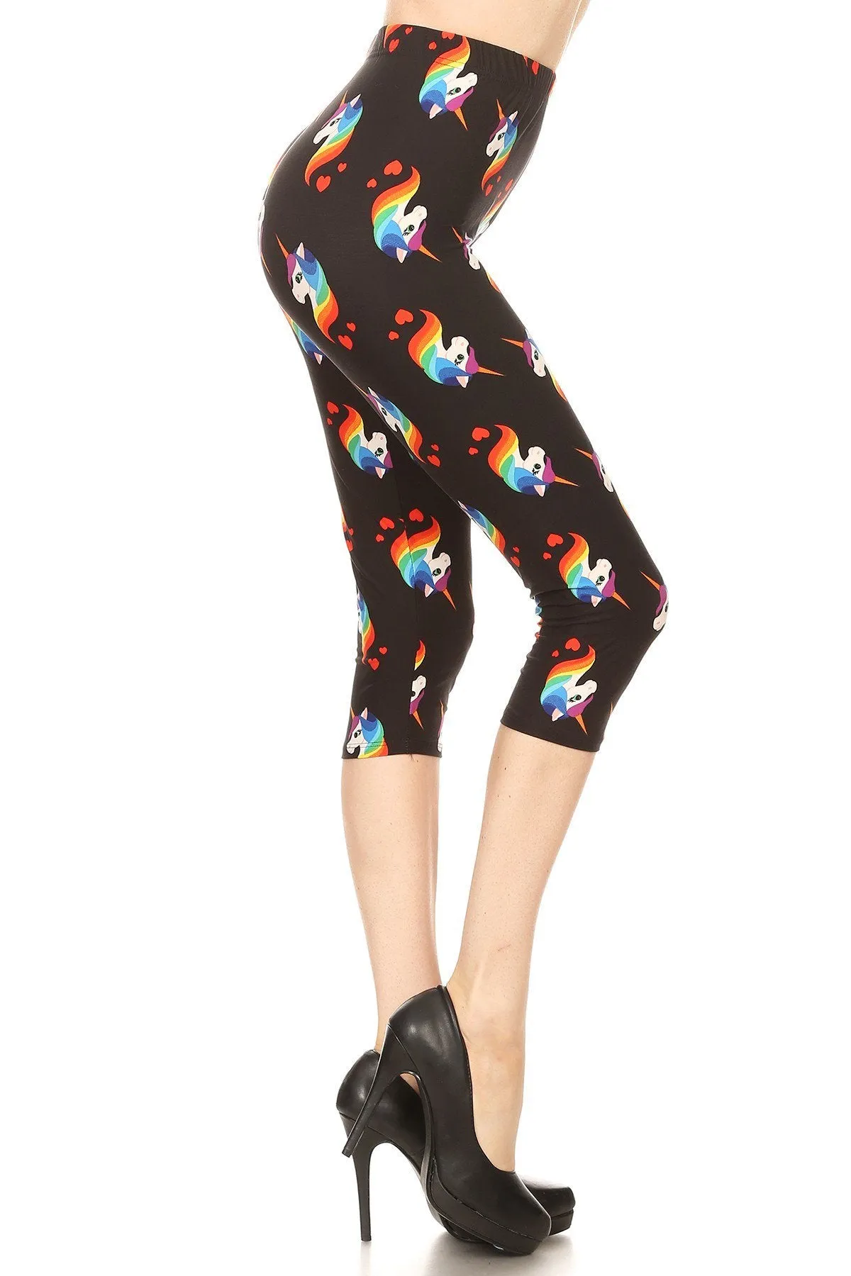 Women's Plus colorful Rainbow Unicorn Printed Cropped Capri Leggings