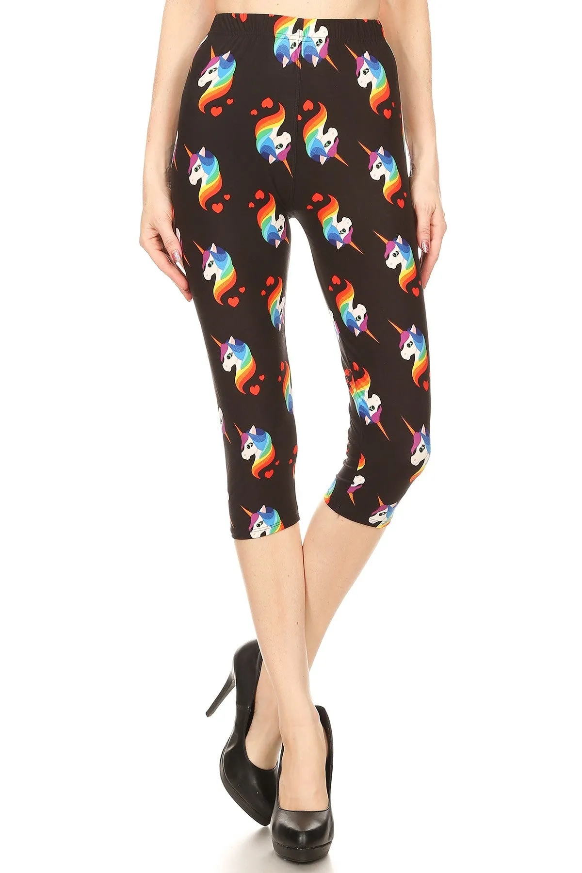 Women's Plus colorful Rainbow Unicorn Printed Cropped Capri Leggings