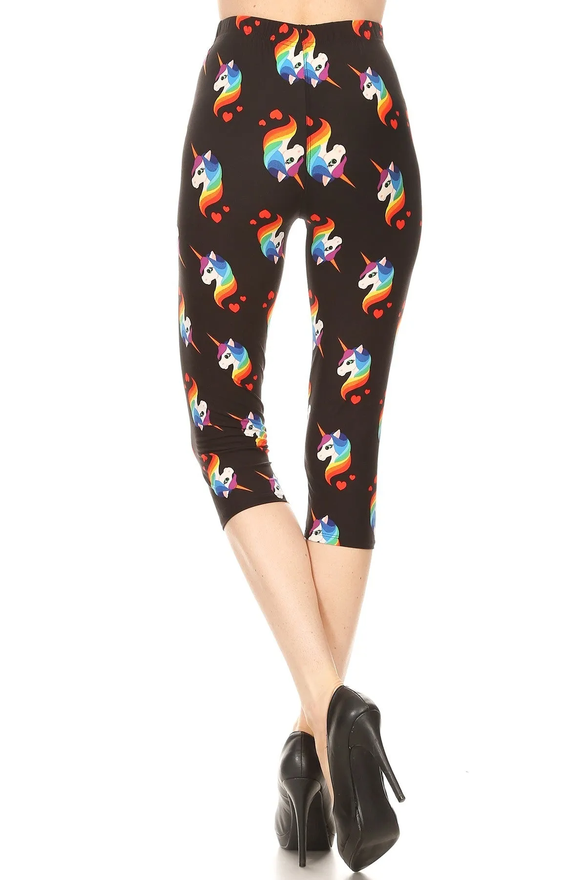 Women's Plus colorful Rainbow Unicorn Printed Cropped Capri Leggings