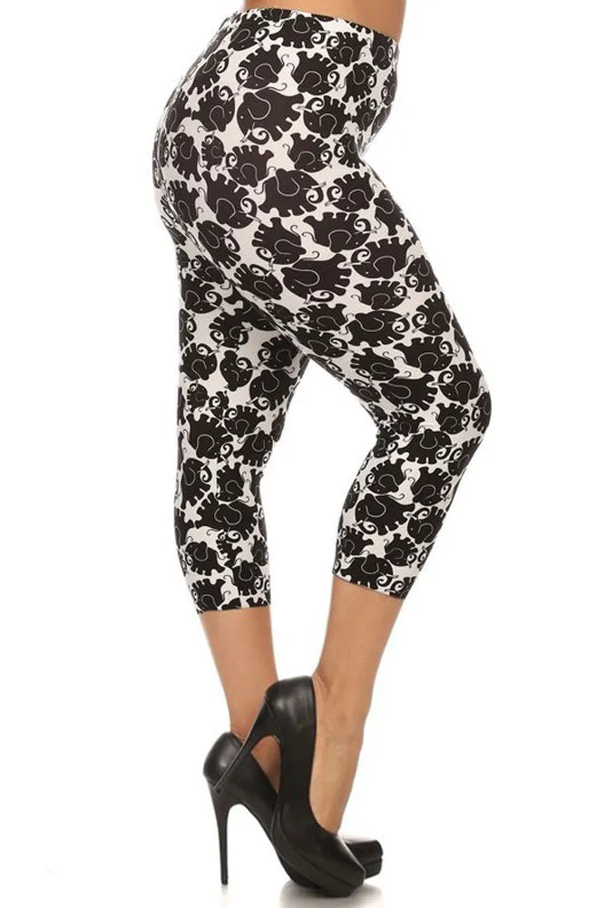 Women's PLUS Little Elephant Cropped Capri Leggings