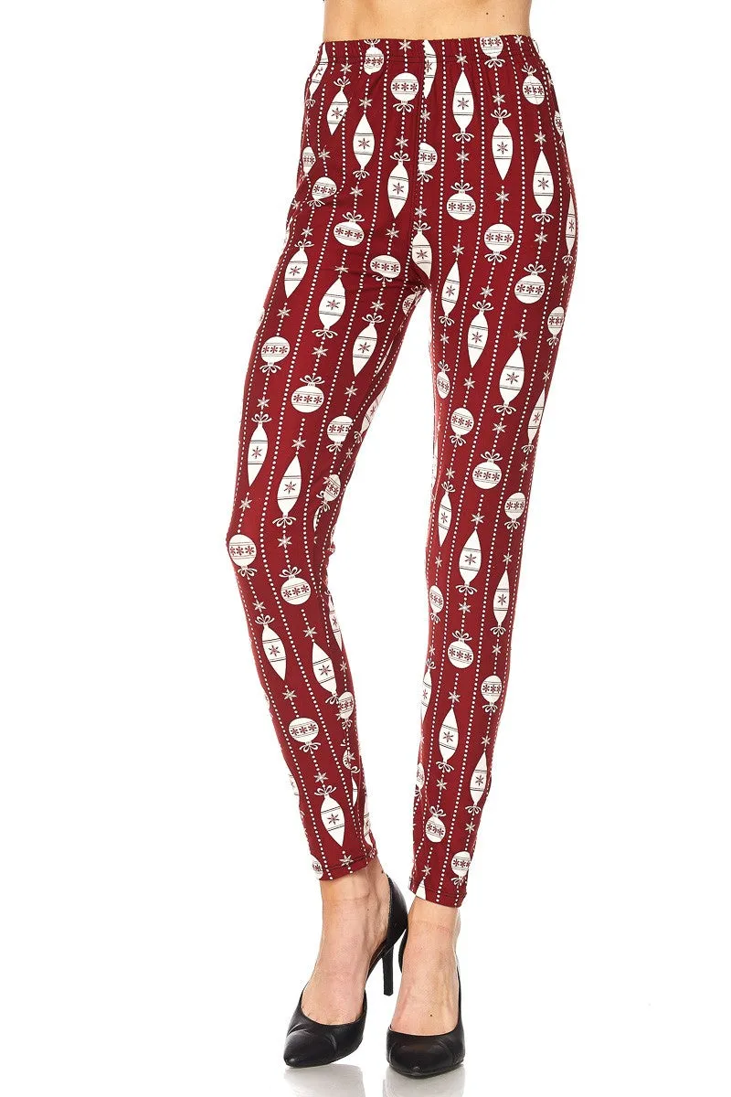 Women's Regular Red White Christmas Bell Deco Pattern Printed Leggings