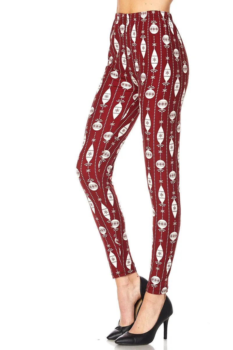 Women's Regular Red White Christmas Bell Deco Pattern Printed Leggings