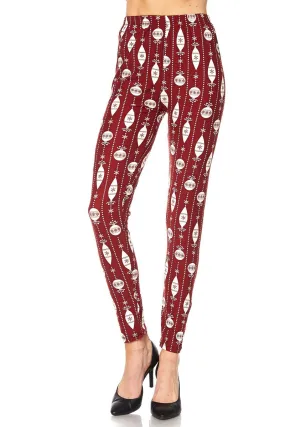 Women's Regular Red White Christmas Bell Deco Pattern Printed Leggings