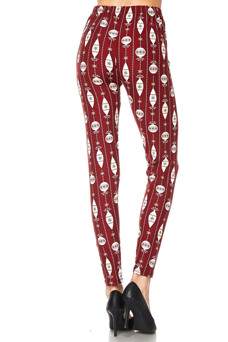 Women's Regular Red White Christmas Bell Deco Pattern Printed Leggings